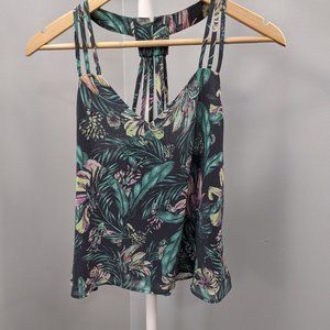 Women's Green Tropical Strappy Fashion Tank Top, M